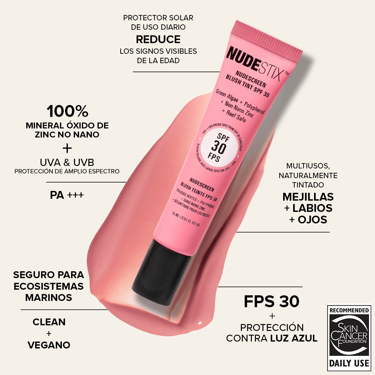 NUDESCREEN BLUSH TINT SPF 30 (BLUSH LÍQUIDO CON PROTECCIÓN SOLAR)